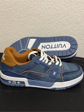 Louis Vuitton Blue Denim & Tan Low-Top Sneaker